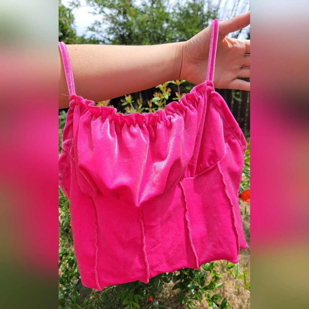 Velvet hot pink crop top
